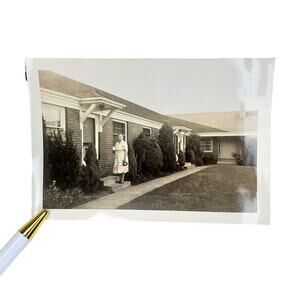 Vtg Grandmother Posing in Front of Home Original Monochrome Photography Found